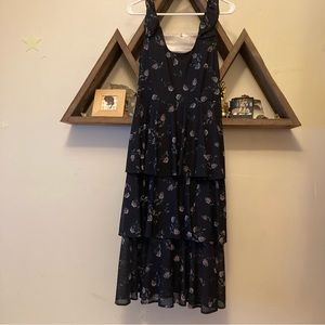 RACHEL Rachel Roy Dress Size Medium | Navy Blue Floral Sleeveless Tiered Ruffle